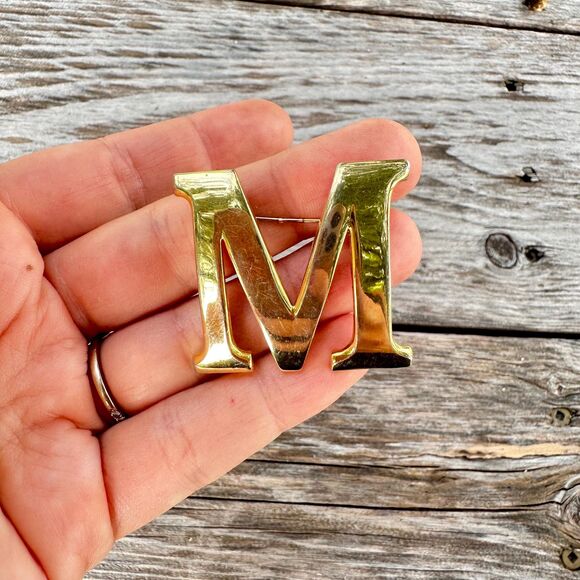 Vintage Jewelry Letter M Brooch Pin Initial M Jewelry - Picture 1 of 4